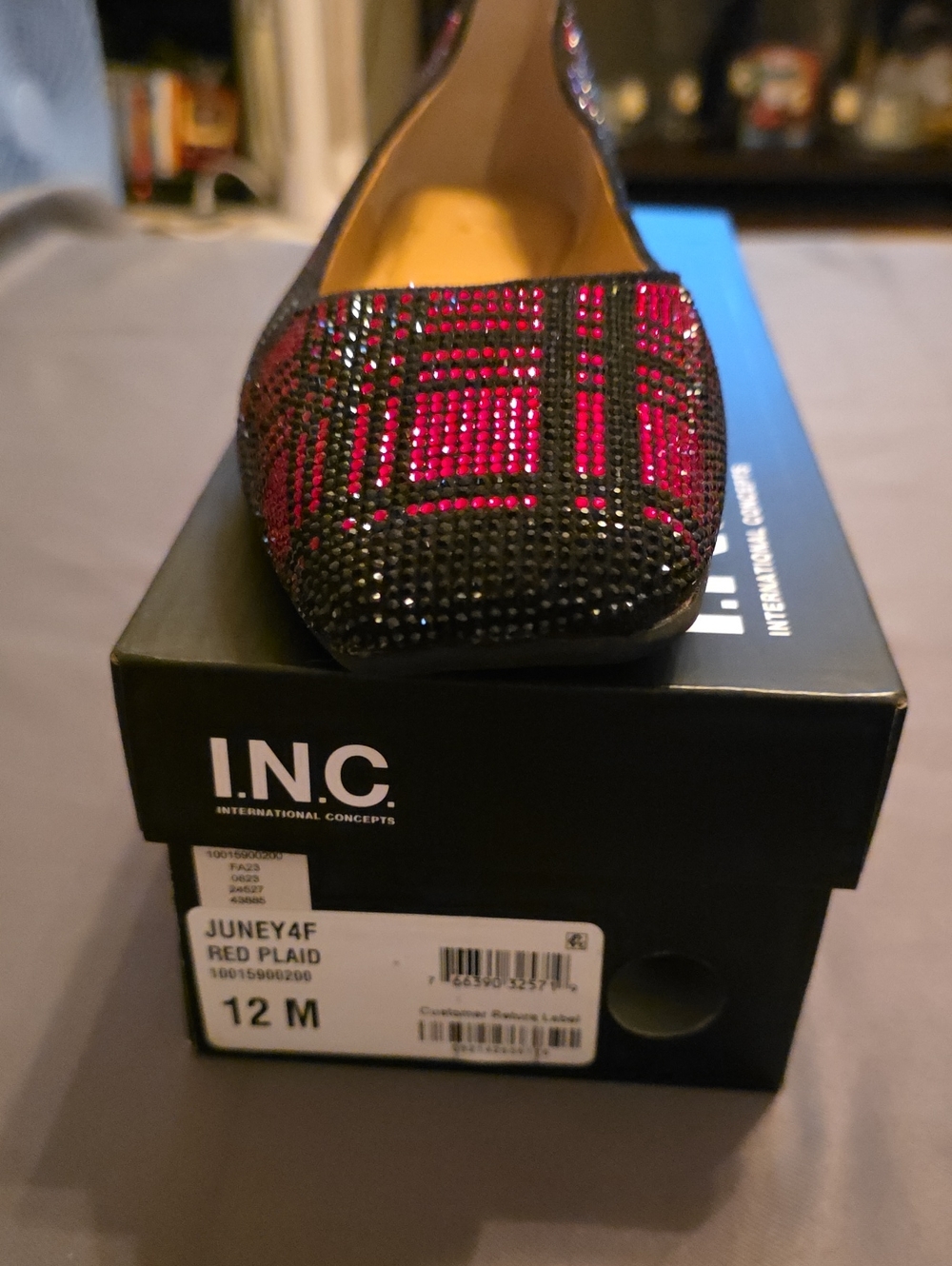 INC International Concepts Red and Black Plaid Embellished Flat